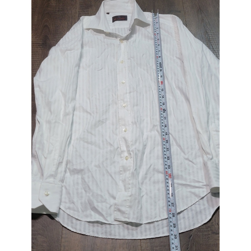 Etro Milano‎ Mens White Tonal Stripe Long Sleeve Button Up Dress Shirt Size 38